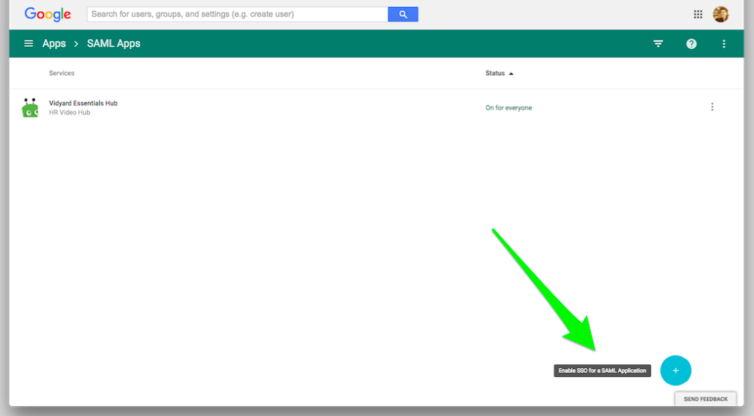 The Enable SSO for a SAML application button is in the bottom left corner. 