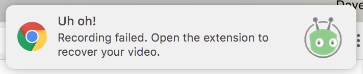 Vidyard Chrome notification, indicating your network connect may not be working. Reconnect, then open extension to recover video.
