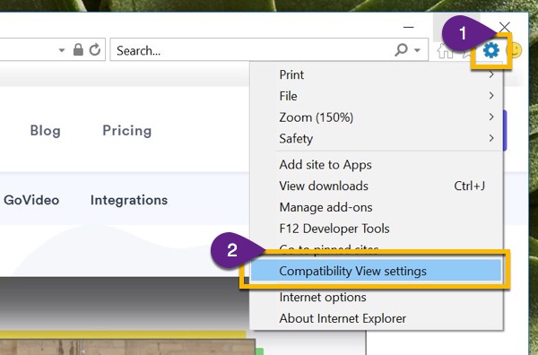 Selecting the compatibility view settings in Internet Explorer 11