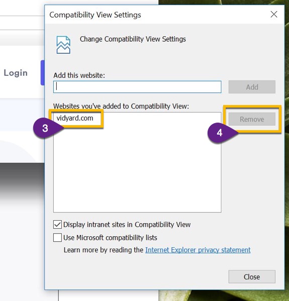 Removing a domain from the compatibility view list in Internet Explorer 11