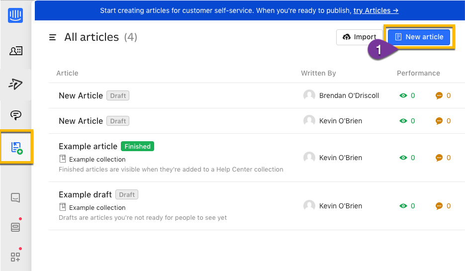Creating a new help article in Intercom