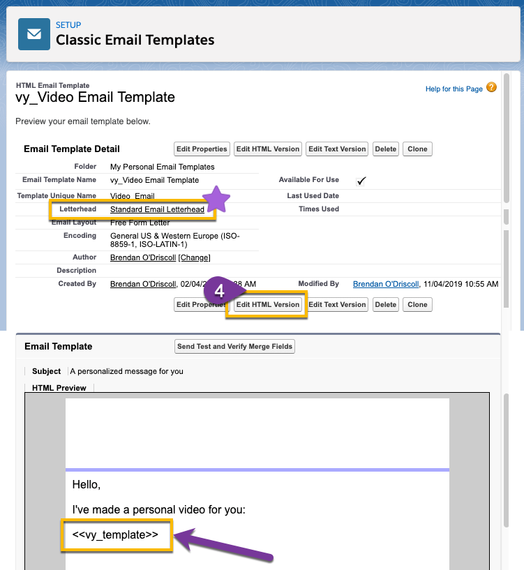 Adding the GoVideo merge tag to the body of an HTML email template
