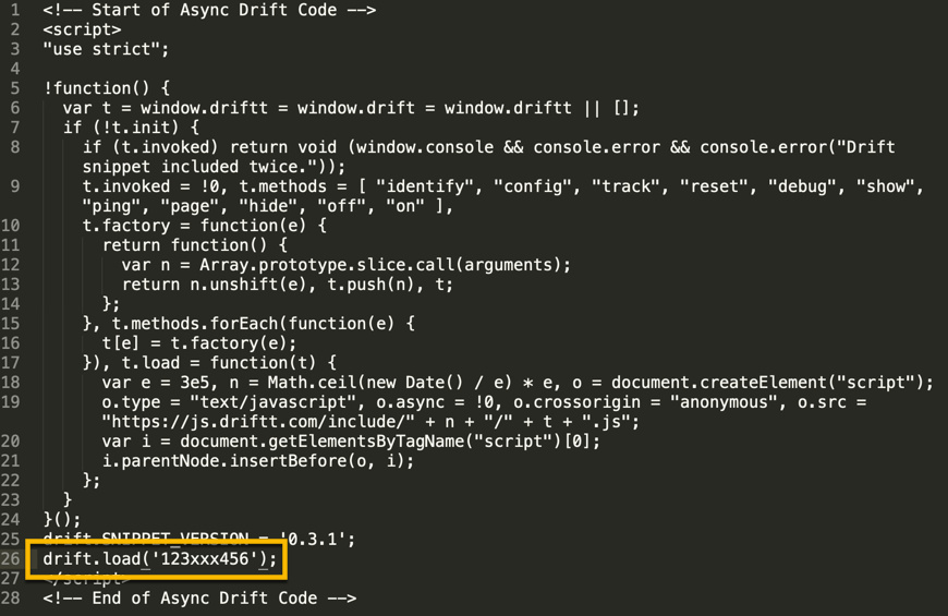 Locating the drift.load line from the javascript installation code