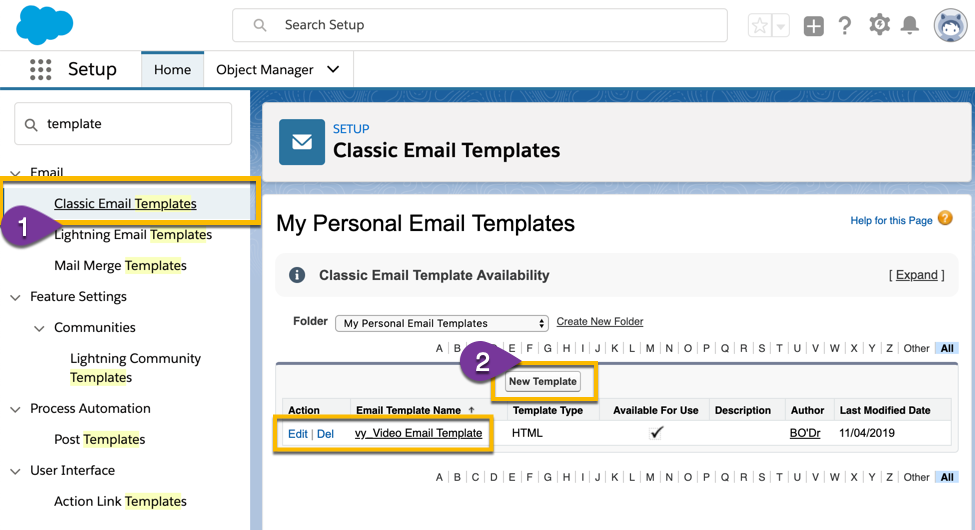 Steps in Salesforce to create or edit an email template