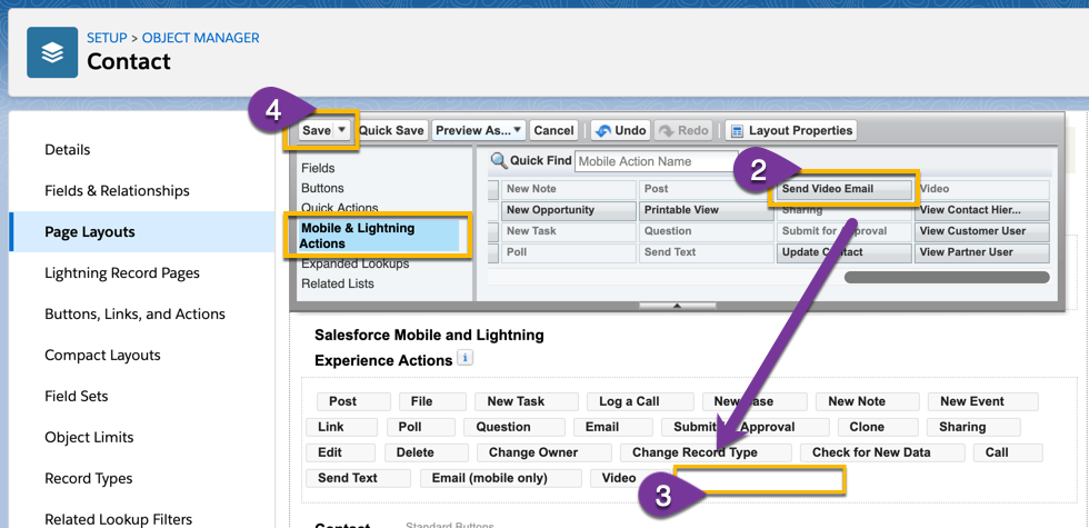 Customizing a contact or lead page layout to include the Send Video Email button