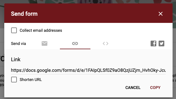 Click send and then select the link tab