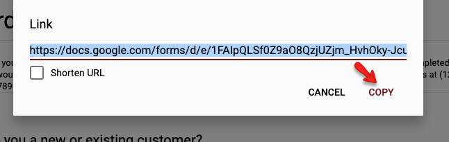 In the Google Form page, click Copy