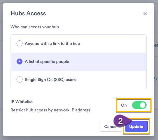 Enabling IP Whitelist as a security option on your hub