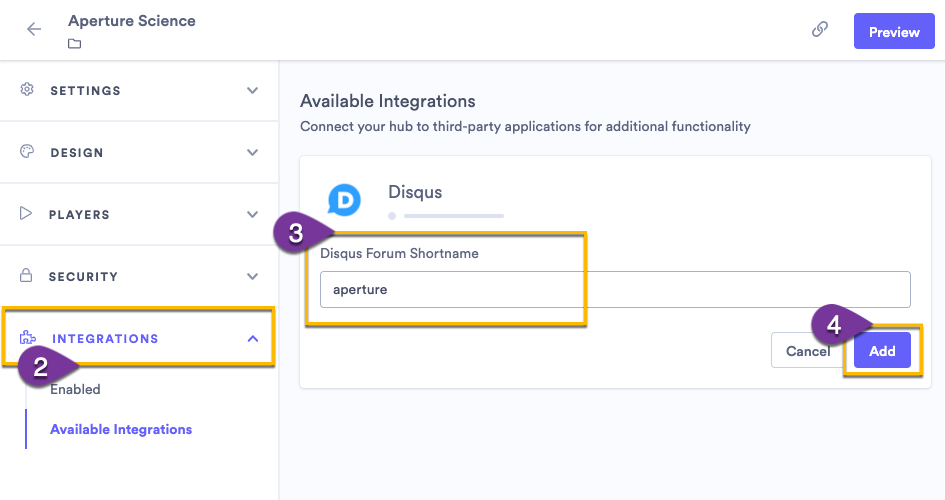 Adding a Disqus shortname to your hub to enable the integration
