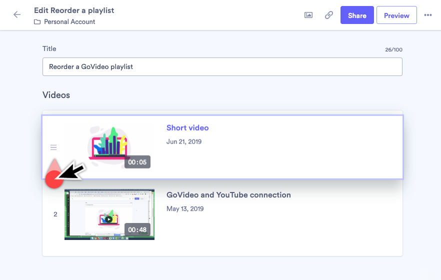 Changing the order of the videos in a playlist