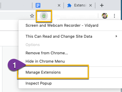 Opening Chrome's manage extensions settings