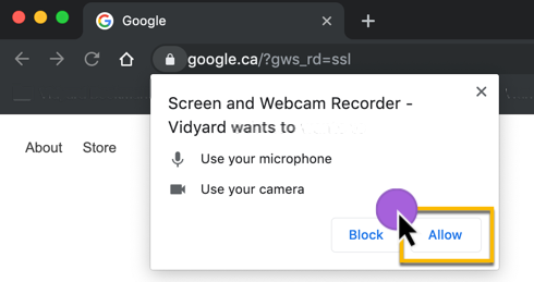 Allowing the Vidyard extension to use your camera and microphone