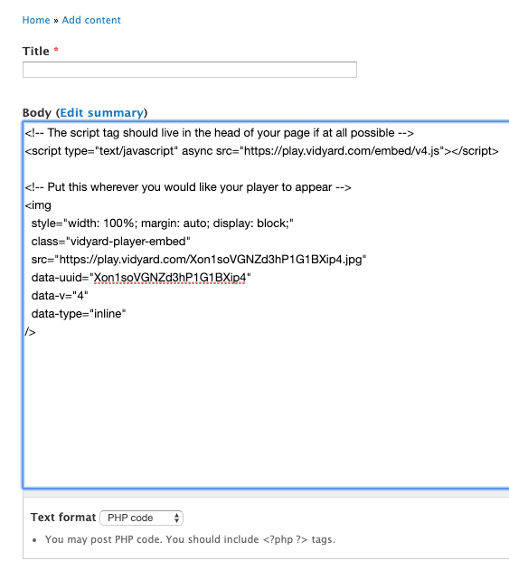 View of the Responsive Embed Code