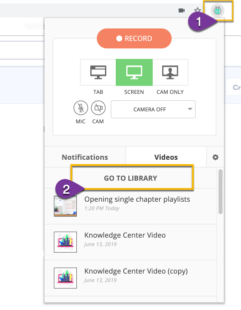 Opening your video library from the Chrome extension