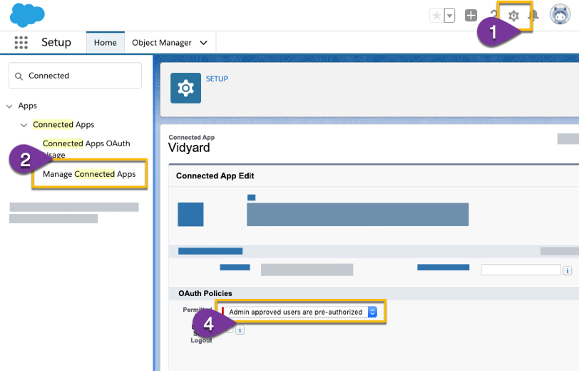Managing the authentication policy for the Vidyard app in Salesforce