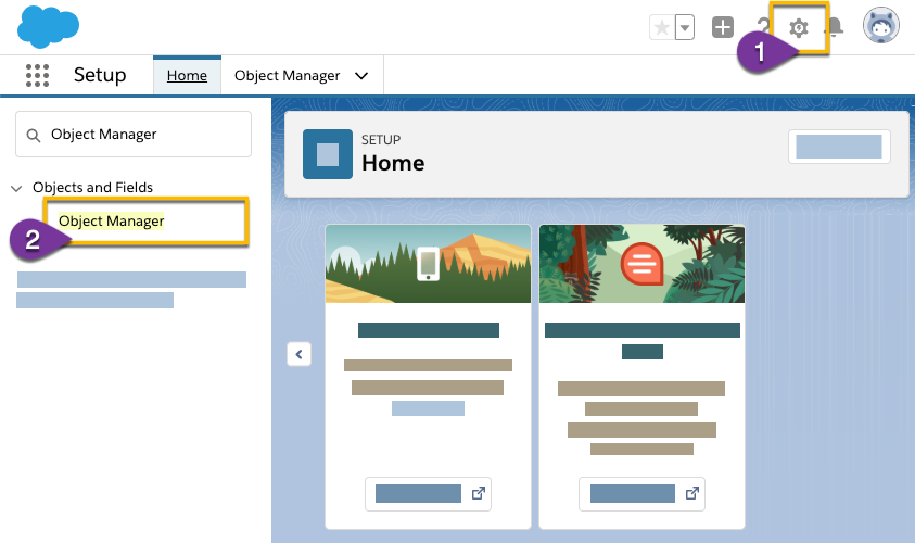 Opening the Object Manager in Salesforce set up menu