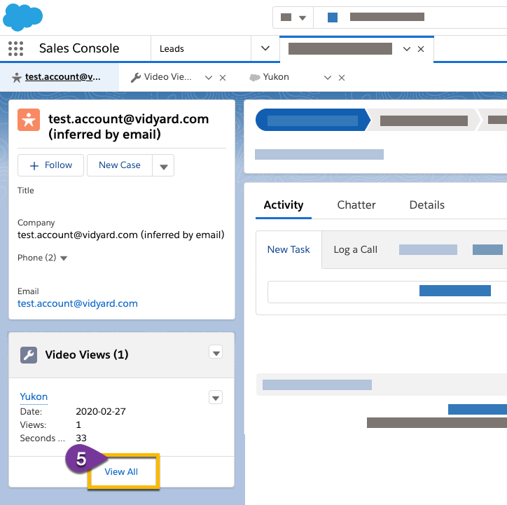 Finding the video view associated with your test on the lead or contact record in Salesforce
