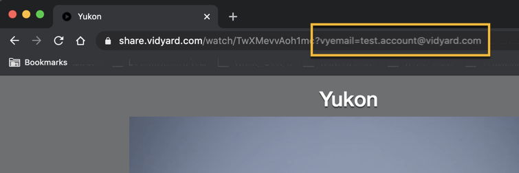 Adding a vyemail query string to your URL of the video sharing page to force an identified view associated with an email address