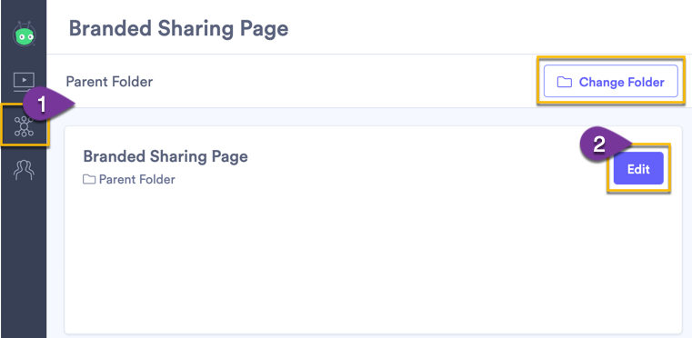 Selecting the folder with the sharing page that you want to edit, then opening the sharing page settings