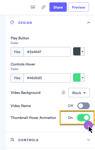 Turning the Thumbnail Hover Animation setting on
