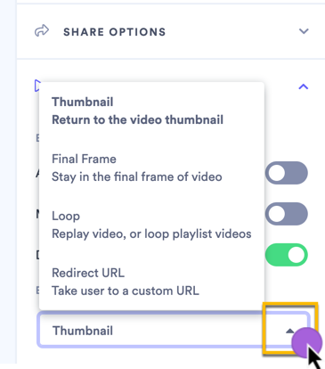 Selecting an action to perform when the video finishes