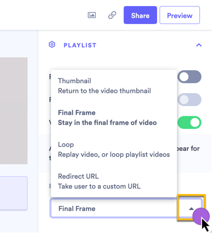 Selecting an action to perform when the last finish in the playlist finishes