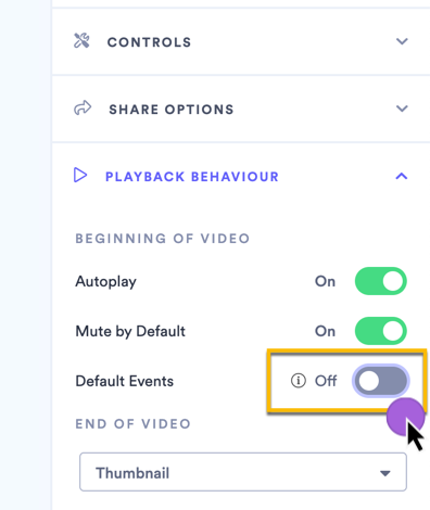 Using the Default Events setting to exempt the video from any default calls-to-action