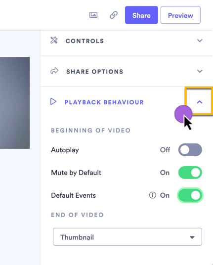 Changing the playback behavior settings on the video
