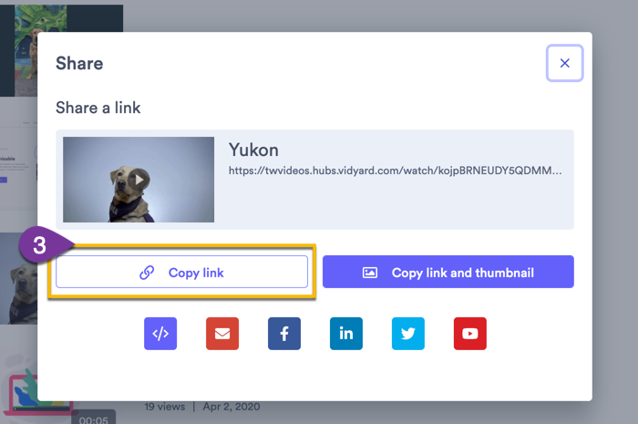 Copying the link to the video sharing page