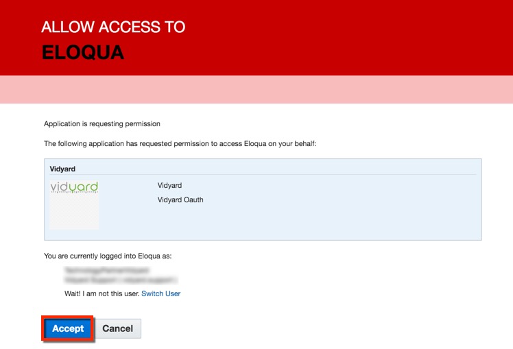 Click Accept to allow access to Eloqua.