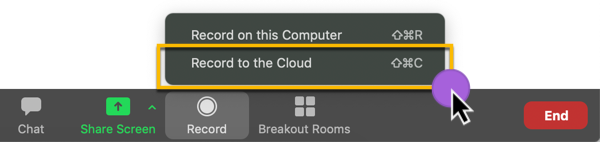 Starting a Cloud Recording from a Zoom meeting