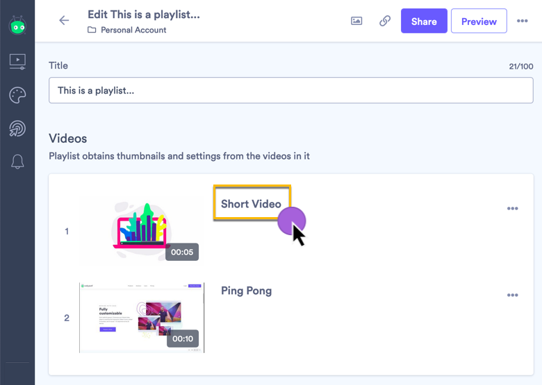 Selecting the video first video in the list to change the playlist thumbnail