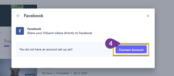 Following the prompts to connect your Facebook account to Vidyard