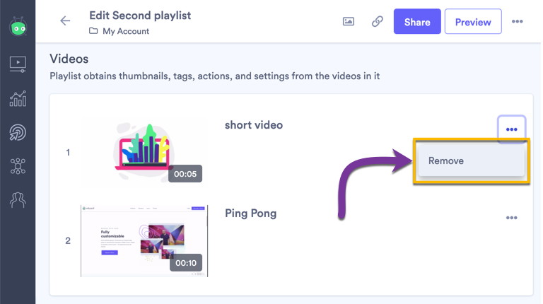 Removing a video from a playlist