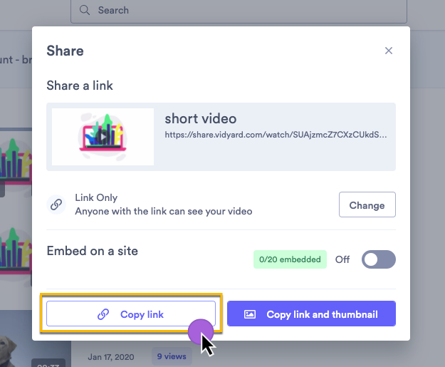 Copying the sharing link to your video
