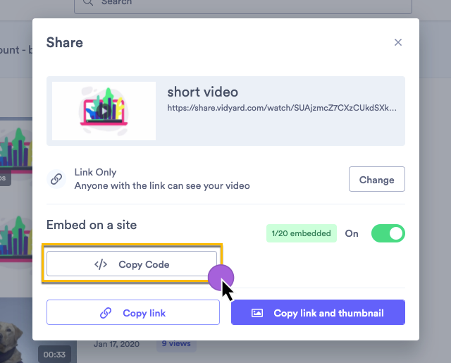 Copying the video embed code