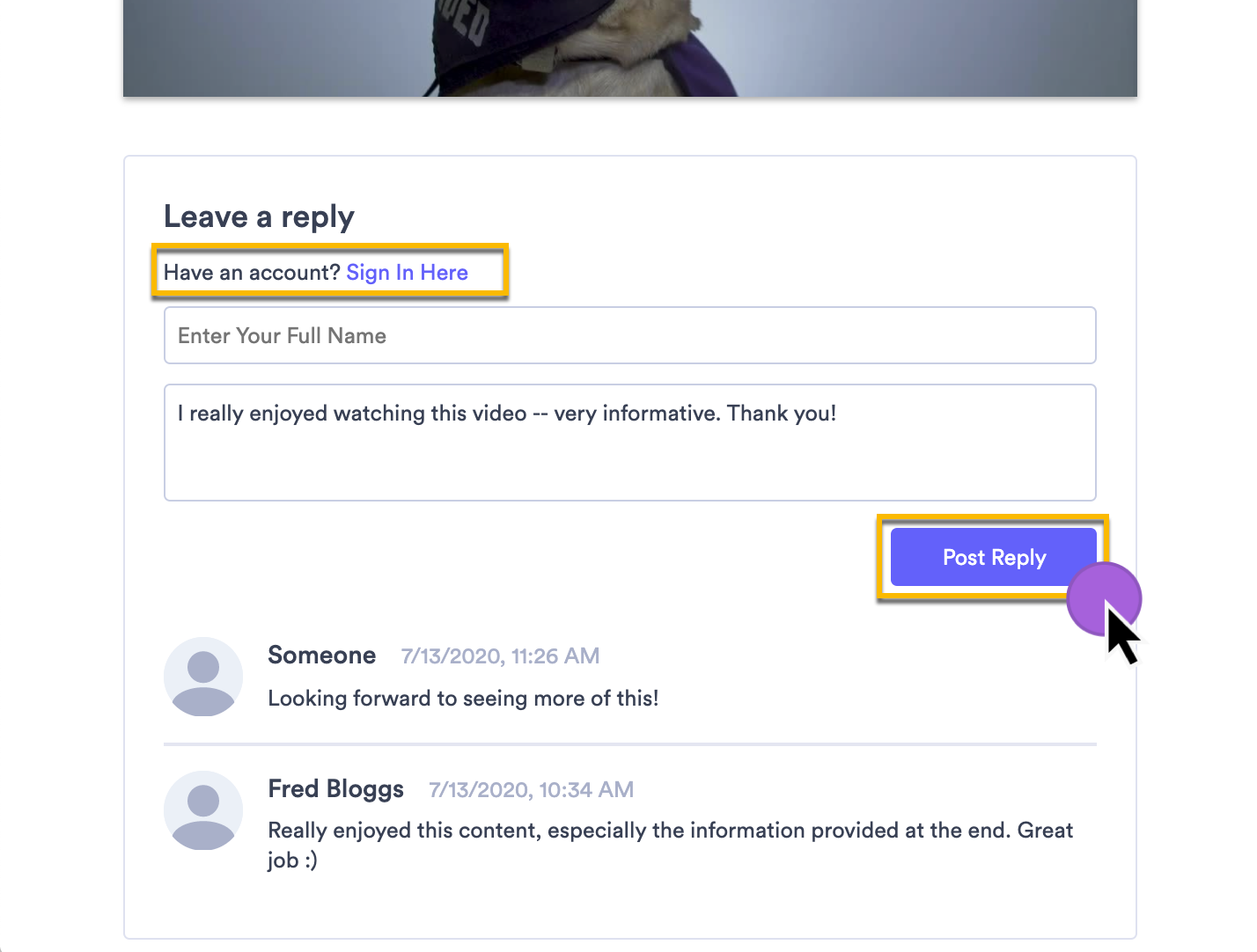 Leaving a Reply on a someone's sharing page