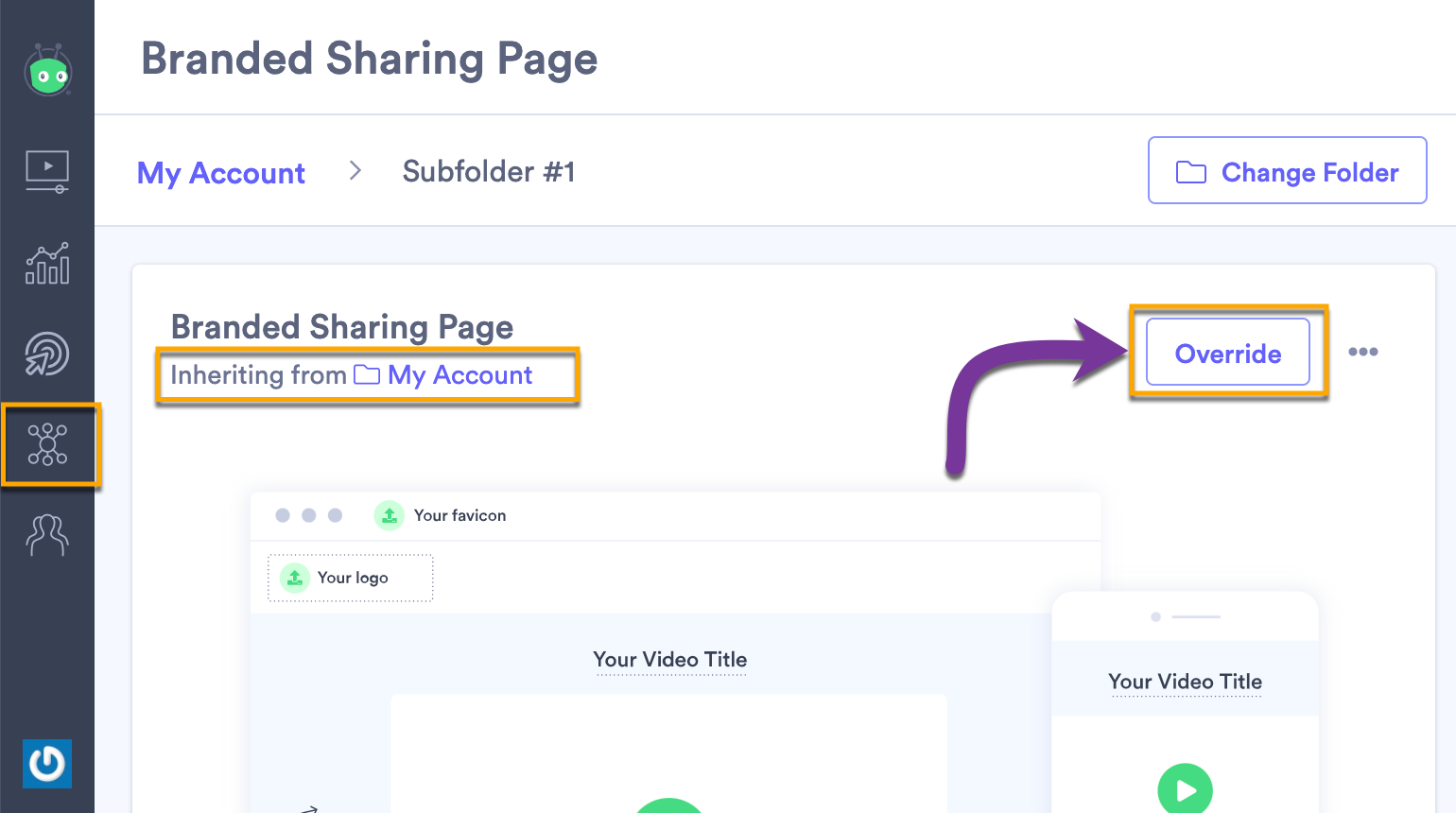 A prompt that indicates your sharing page design and settings are being inherited from another folder