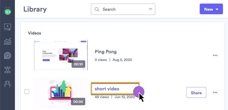 Selecting a video from your libraryt o open the edit page