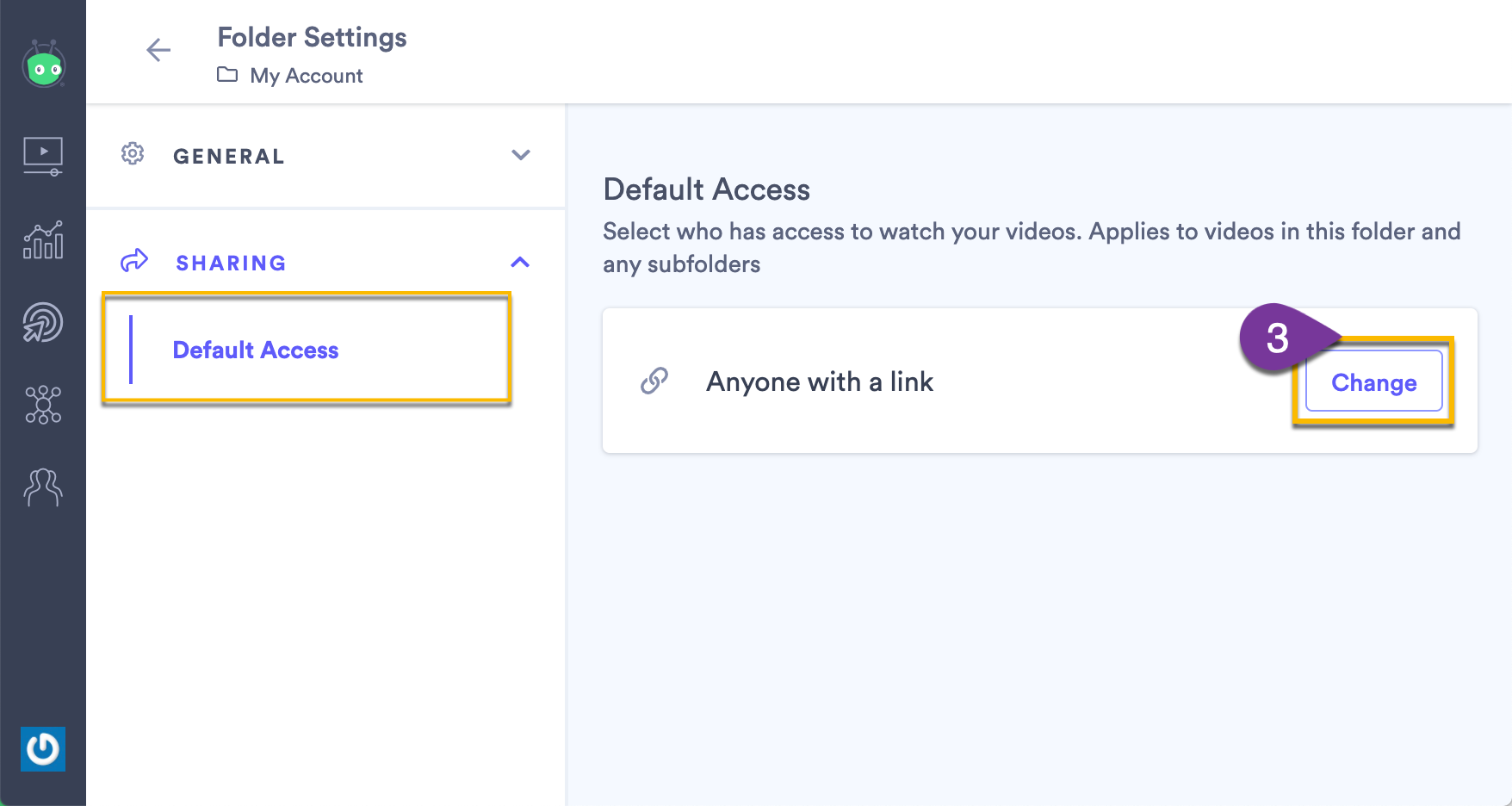 Changing the default access settings for the folder