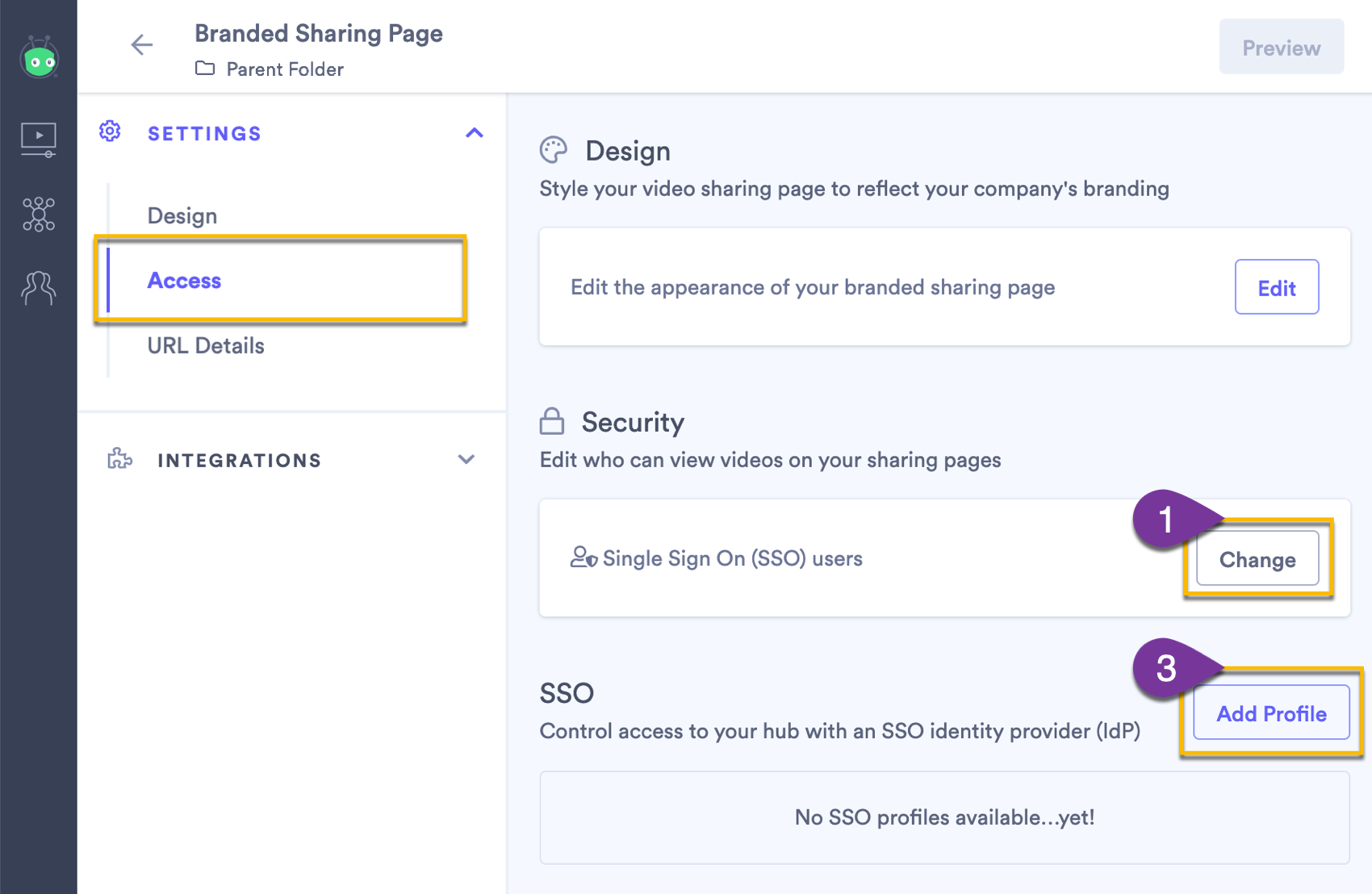 Changing the access settings on your sharing page to use single sign on