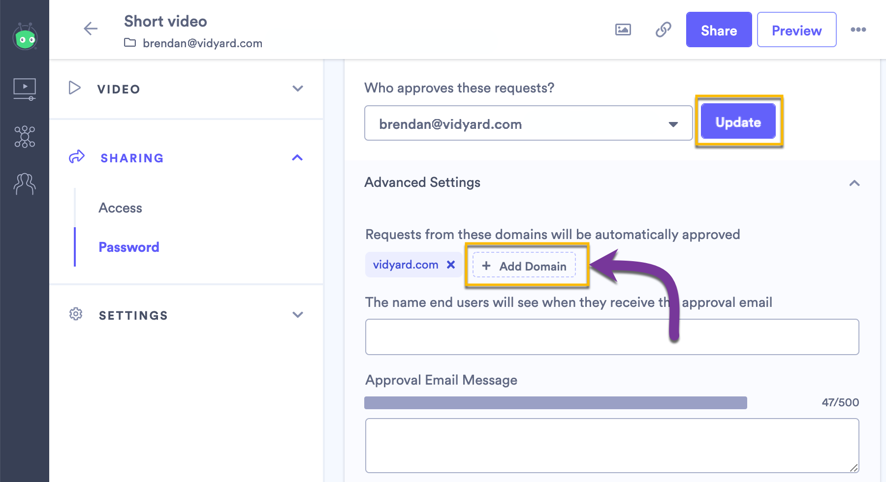Adding an email domain to your automatical approval list