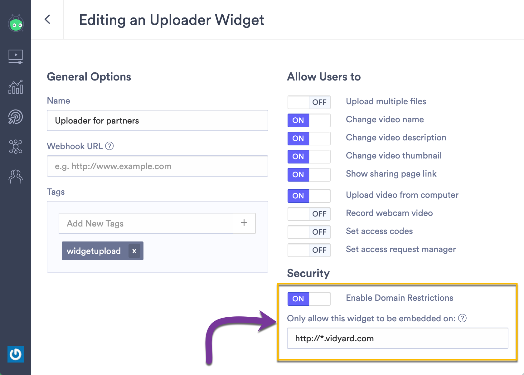 Restricting where you uploader widget can be embedded to a specific web domain