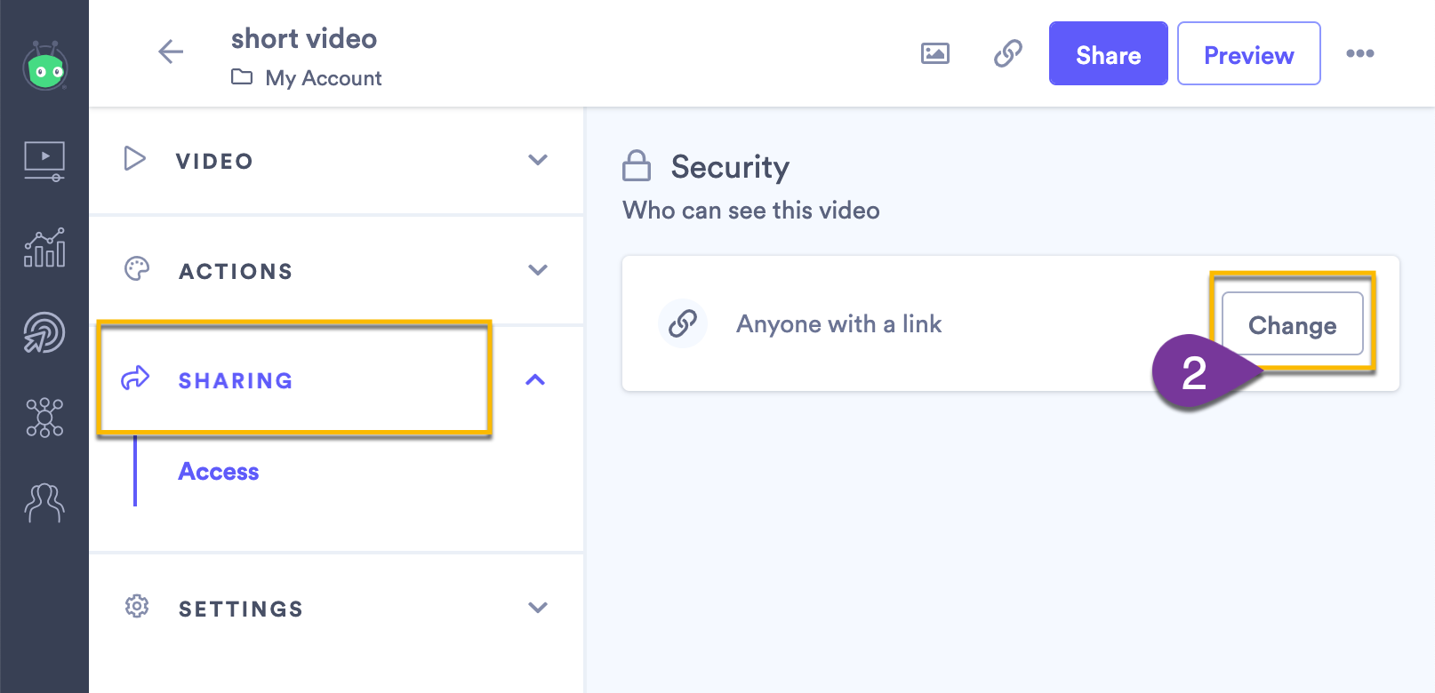 Changing the access setting on a video