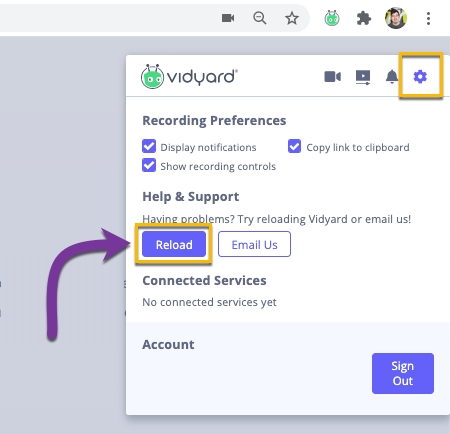 Reloading the Vidyard browser extension