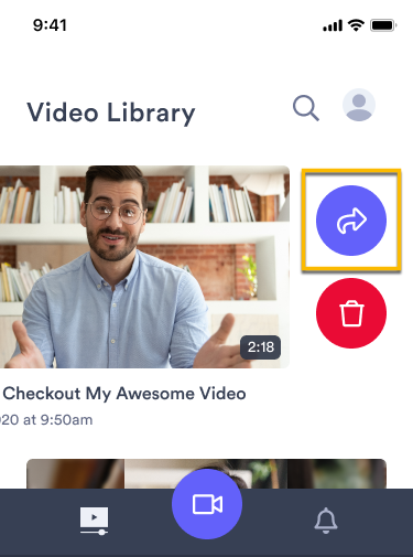 Sliding a video to the left in the mobile app to access the link share button