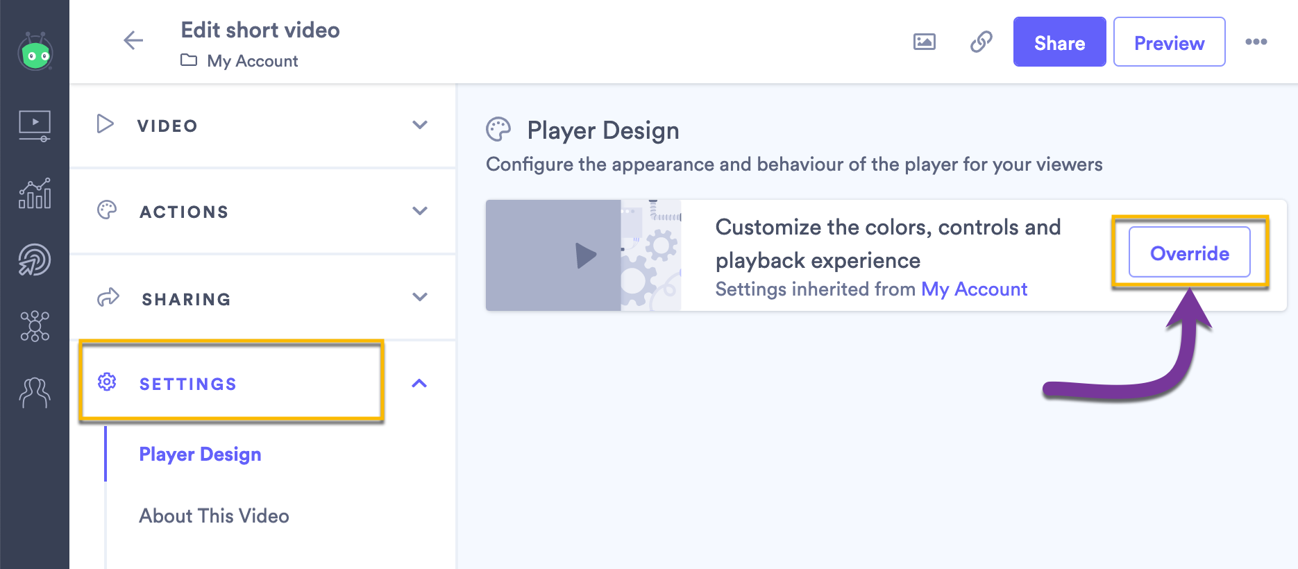 Overriding the default design settings being inherited from the folder