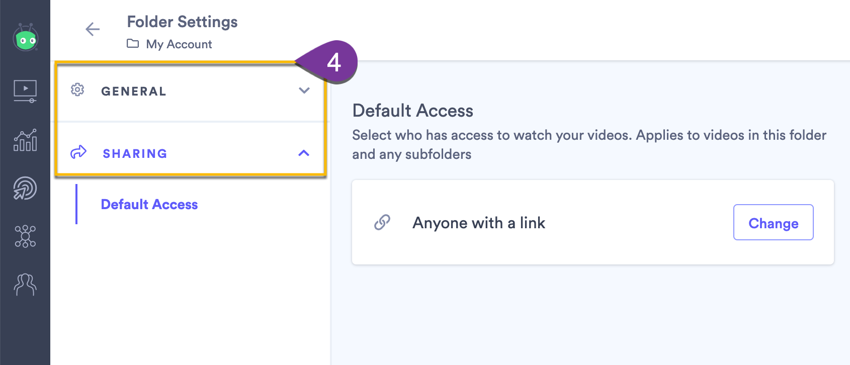 Selecting the type of defaults you want to change, design or access settings