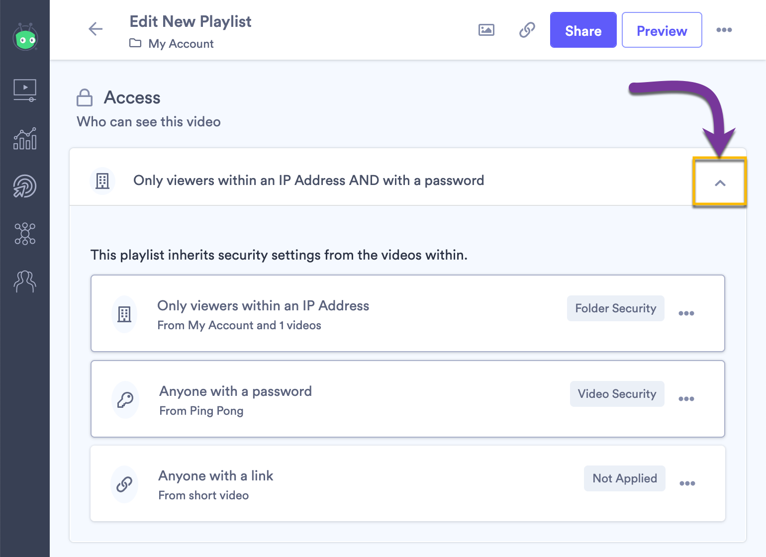 Opening the access menu to understand how settings from either the videos or the folder are being applied to the playlist