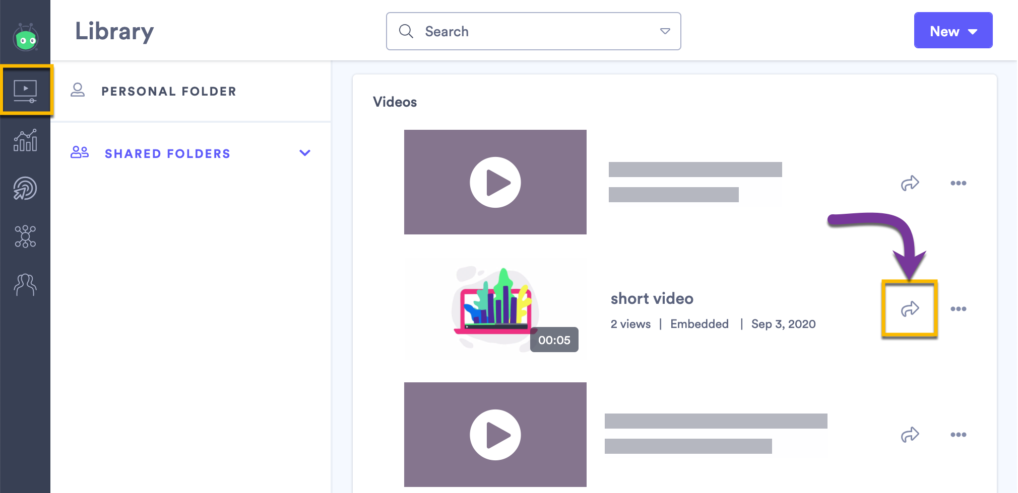 Copying the link to a video from your library